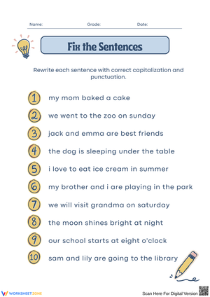 Fix the Sentences: Correct Capitalization and Punctuation
