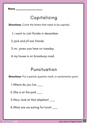 Practicing Capitalization and Punctuation Skills