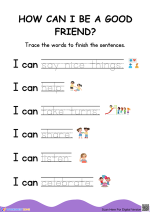 How to Be a Good Friend: Sentence Tracing Activity