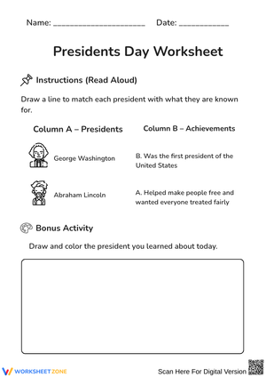 Presidents Day Match Presidents to Achievements