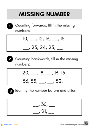 Missing Number Worksheets for Counting Skills