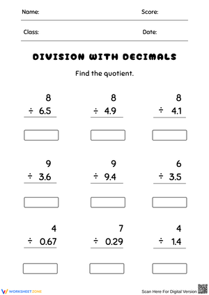 Mastering Division with Decimals Worksheets