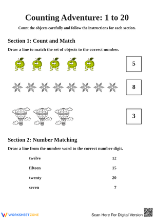 Counting Adventure Activities: Numbers 1 to 20