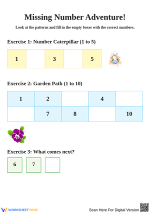 Missing Numbers Adventure Worksheets