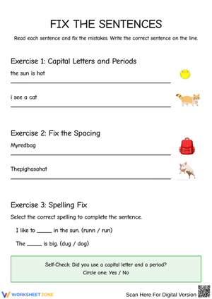 Fixing Sentences: Capitalization and Spelling Practice