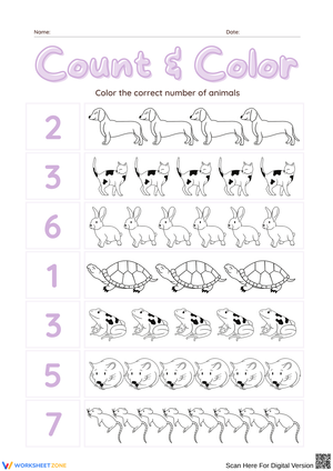 Count and Color Animal Worksheet