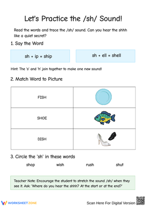 Practice the SH Sound Phonics Worksheet