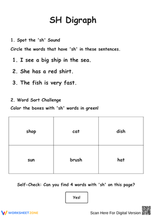 SH Digraph Phonics Practice