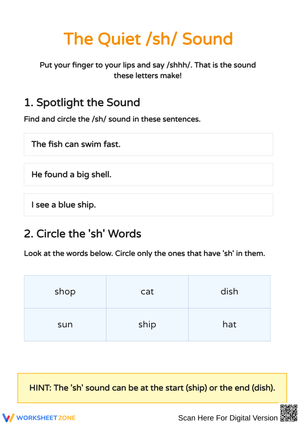 The Quiet SH Sound Phonics Worksheet