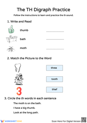 TH Digraph Practice Phonics Worksheet