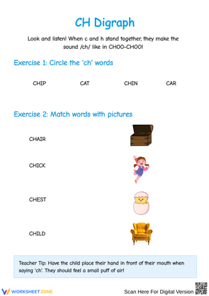 CH Digraph Word and Picture Matching Worksheet