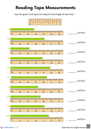 Reading Tape Measurements Worksheet