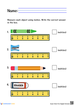 Measuring Objects in Inches Worksheet
