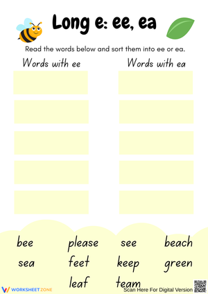 Sorting Long Vowel Sounds: ee and ea