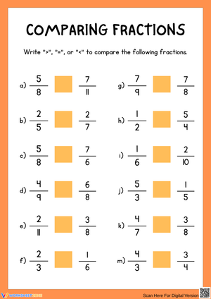 Comparing Fractions Worksheet