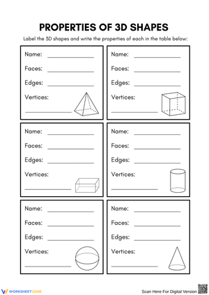 Properties of 3D Shapes Worksheet