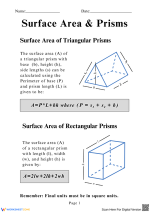 Calculating Surface Area of Prisms Including Triangular and Rectangular