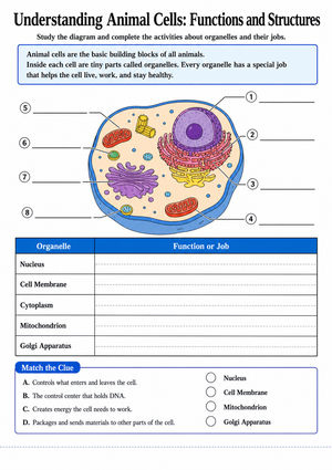 Grades 5-6 Animal Cells — Printable No-Prep Worksheet