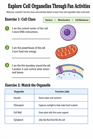 Printable Cell Organelles Worksheet | Grade 6 Science