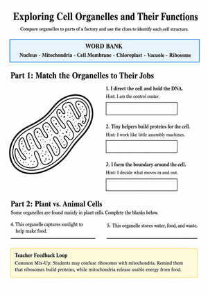 Essential Cell Organelles Worksheet | Grade 5-6 Science
