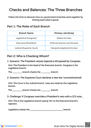Checks and Balances: The Three Branches Worksheet
