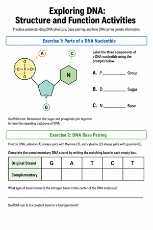 Essential DNA Structure Worksheet | Grade 9-10 Science