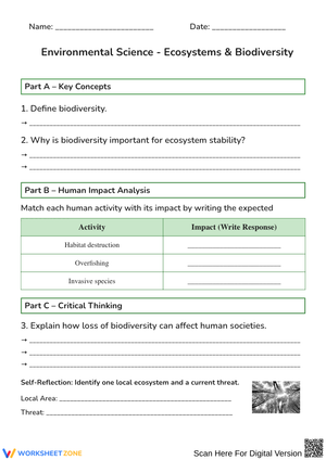 Environmental Science: Ecosystems & Biodiversity Worksheet