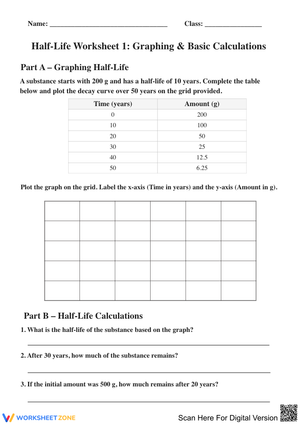 Half-Life Worksheet 1: Graphing & Basic Calculations