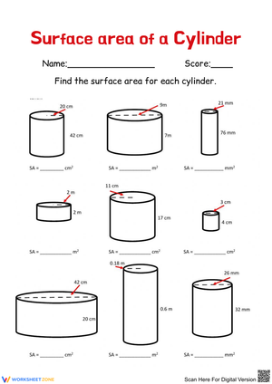 Calculate Surface Area of Cylinders