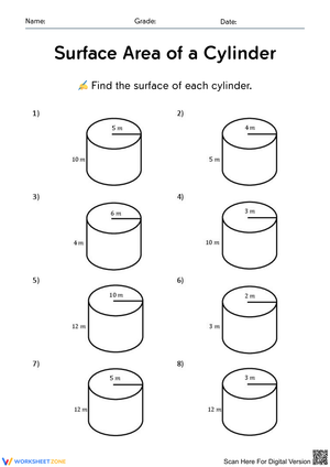 Calculate Surface Area of Cylinders