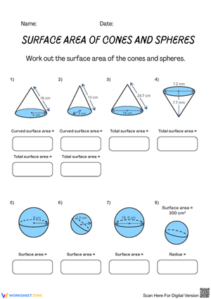 Calculating Surface Area of Cones and Spheres