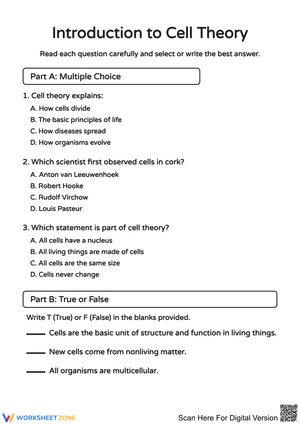 Introduction to Cell Theory Worksheet