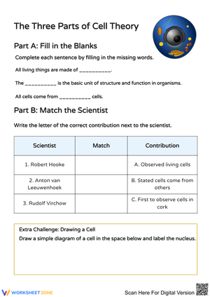 Cell Theory: Complete & Match the Scientist Worksheet