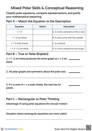 Mixed Polar Skills & Conceptual Reasoning Worksheet