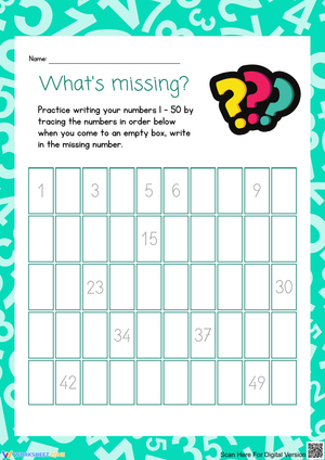 Tracing and Filling Missing Numbers 1-50
