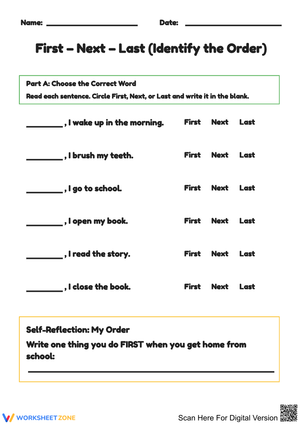 First – Next – Last Order Worksheet