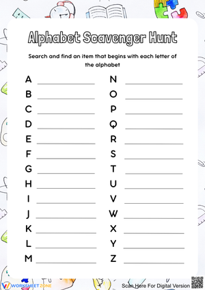 Alphabet Scavenger Hunt Worksheet for Early Learners