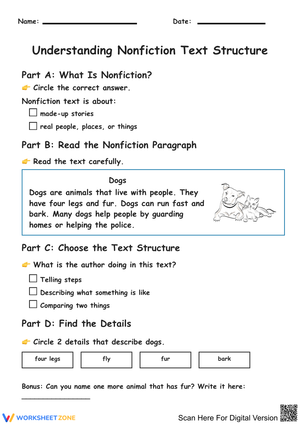 Nonfiction Text Structure Worksheet for Kids