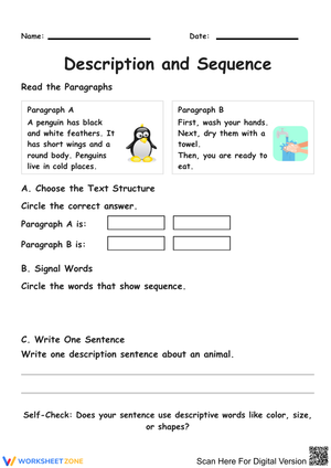 Description and Sequence Text Structure Worksheet