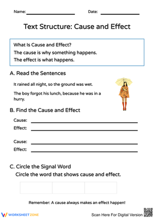 Cause and Effect Text Structure Worksheet