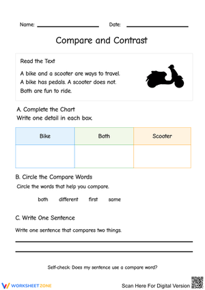 Compare and Contrast Text Structure Worksheet