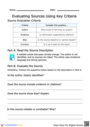 Evaluating Sources Using Key Criteria