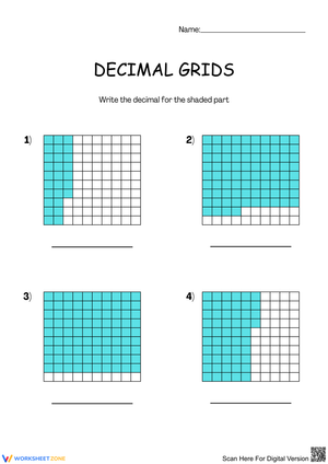 Understanding Decimals with Grid Worksheets