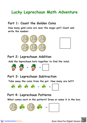 Lucky Leprechaun Math Adventure – Counting, Adding, and Patterns