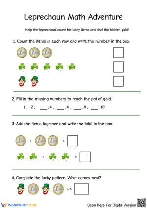 Leprechaun Math Adventure: Counting, Addition, and Patterns