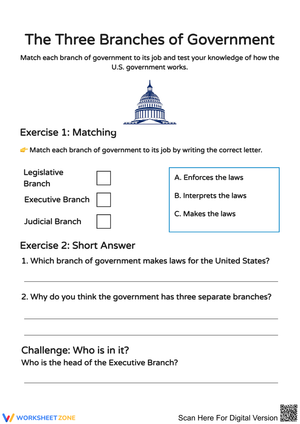 U.S. Government Branches Matching & Comprehension