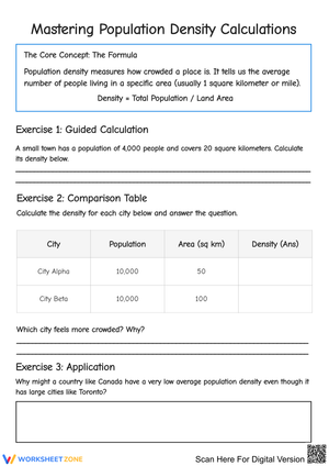 Population Density Calculations Worksheet