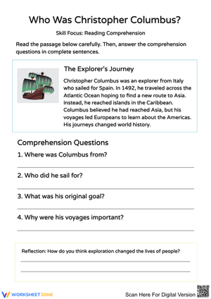 Christopher Columbus Reading Comprehension Grade 6