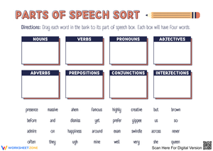 Parts of Speech Sort Worksheet for Grammar Practice