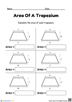 Calculating Area of Trapeziums Worksheet